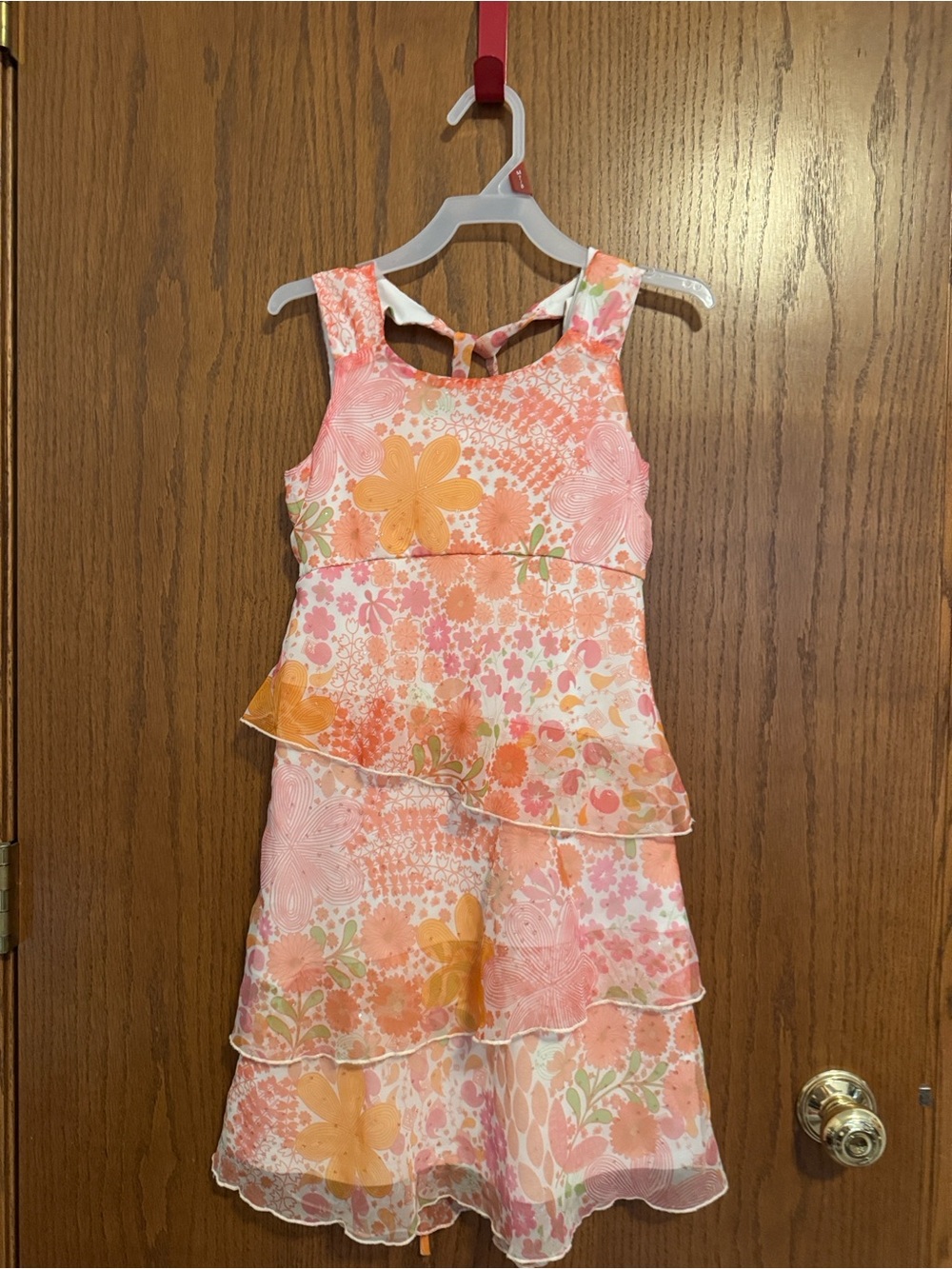 Girls Pink & Orange Floral Tiered Dress